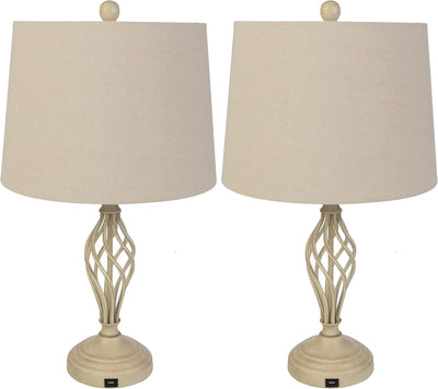 Set of 2 Table Lamps - Modern Lamps with USB Charging Ports