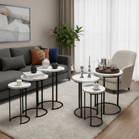 Round Nesting Tables Set of 3, Faux Marble Tabletop, White view 29