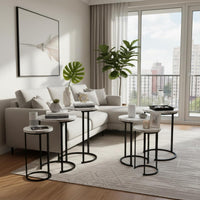Round Nesting Tables Set of 3, Faux Marble Tabletop, White view 30