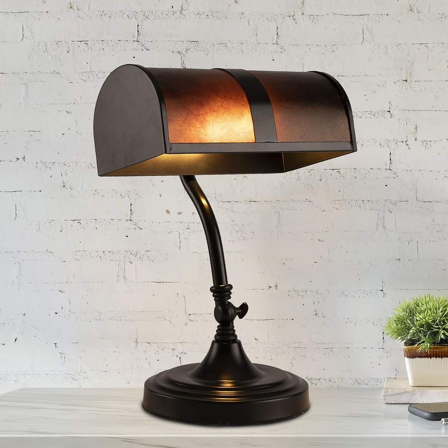 Bankers Lamp - Mission Style Amber Mica Shade Table or Desk &mdash; Lavish Home