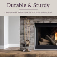 Fireplace Tools Set Indoor Outdoor, Antique Brass, 5-Piece-Set view 2