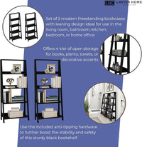 4-Tier Ladder Shelf - Set of 2 Modern Freestanding Bookcases view 3