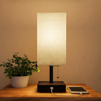 USB Rectangle Lamp with Wood Base-Modern Desk, (L)5”x (W)5”x (H)14” view 1
