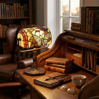 Tiffany Style Bankers Desk Lamp, (L) 10.5" x (W) 5" x (H) 12.5" view 2
