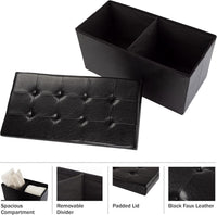 Storage Ottoman - Folding Faux Leather Footrest, Linen Chest, Black view 5