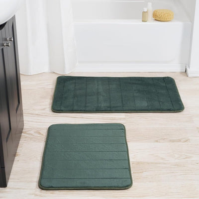 2 Piece Memory Foam Striped Bath Mat, Green