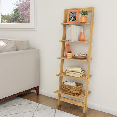 5-Tier Ladder Shelf - Narrow Leaning Bookshelf