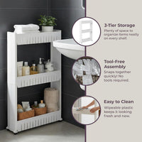 3 Tier Shelf Rolling Cart, White view 4