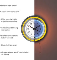 Neon Wall Clock- 14" Round, Double Light Ring, Dual Power view 2