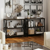 3-Tier Industrial Bookshelf, Brown Woodgrain, 35.5"x15"x31.25" view 7