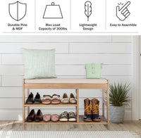Shoe Bench - 3-Tier Wooden Shoe Rack for Entryway, Mudroom view 12