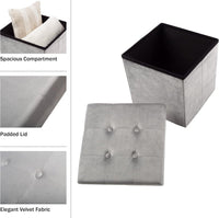 Storage Ottoman - Velvet Tufted Footrest, Linen, 15"D x 15"W x 15"H view 2