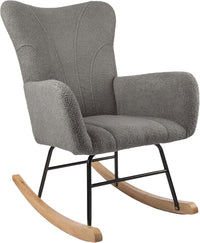 Rocking Chair - Teddy Fabric Upholstered Chair with Padded, Gray view 1