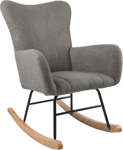 Rocking Chair - Teddy Fabric Upholstered Chair with Padded, Gray