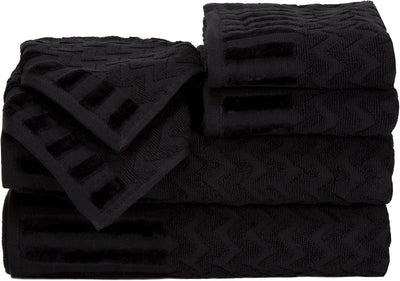 6-Piece Cotton Deluxe Plush Bath Towel Set, Black