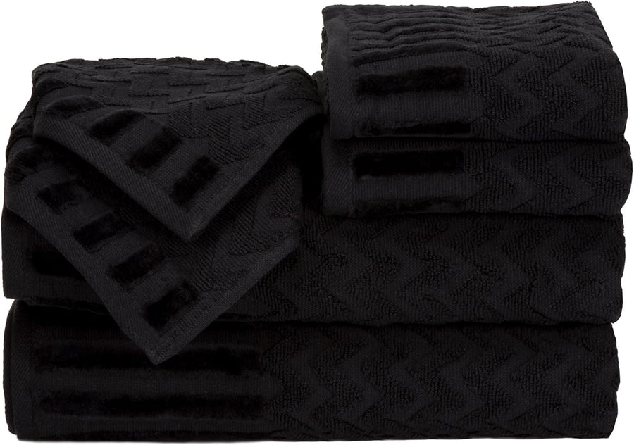 6-Piece Cotton Deluxe Plush Bath Towel Set, Black &mdash; Lavish Home