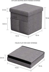 Set of 2 Ottomans with Storage Pockets view 3