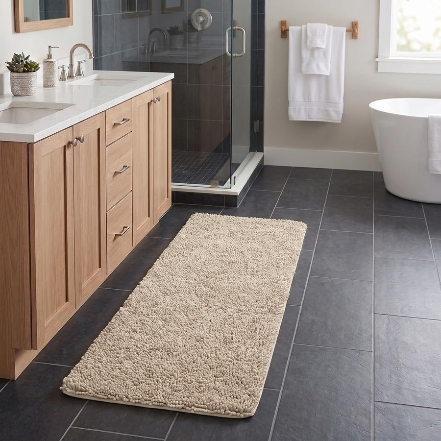Memory Foam Shag Bath Mat 2-feet by 5-feet - Ivory, Solid &mdash; Lavish Home