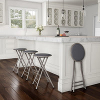 Folding Stool with Padded Backless Seat Set of 4, Gray, 24" view 2