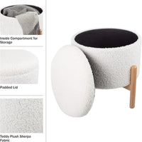 Round Sherpa Storage Ottoman Pouf with Removable Lid view 4