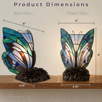 Tiffany Style Butterfly Lamp, (L) 8" x (W) 6" x (H) 9" view 2