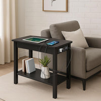 Narrow Side Table with Charging Station, Black, 24"x11"x22" view 2