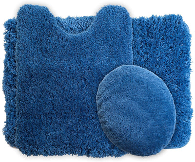 3 Piece Super Plush Non-Slip Bath Mat Rug Set - Navy