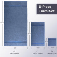 6 Piece Bathroom Towels Set, 28"x54.5"x0.25" view 24