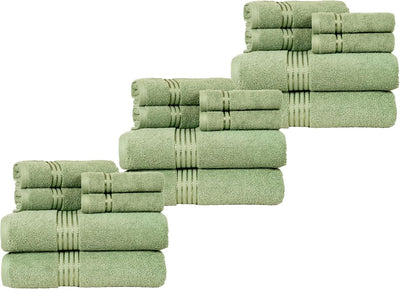 18PC Towel Set - Cotton Bathroom Accessories with 6 Bath, Green