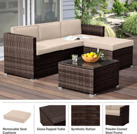 Patio Furniture Set - 3-Piece Rattan Outdoor Sectional, Brown view 2