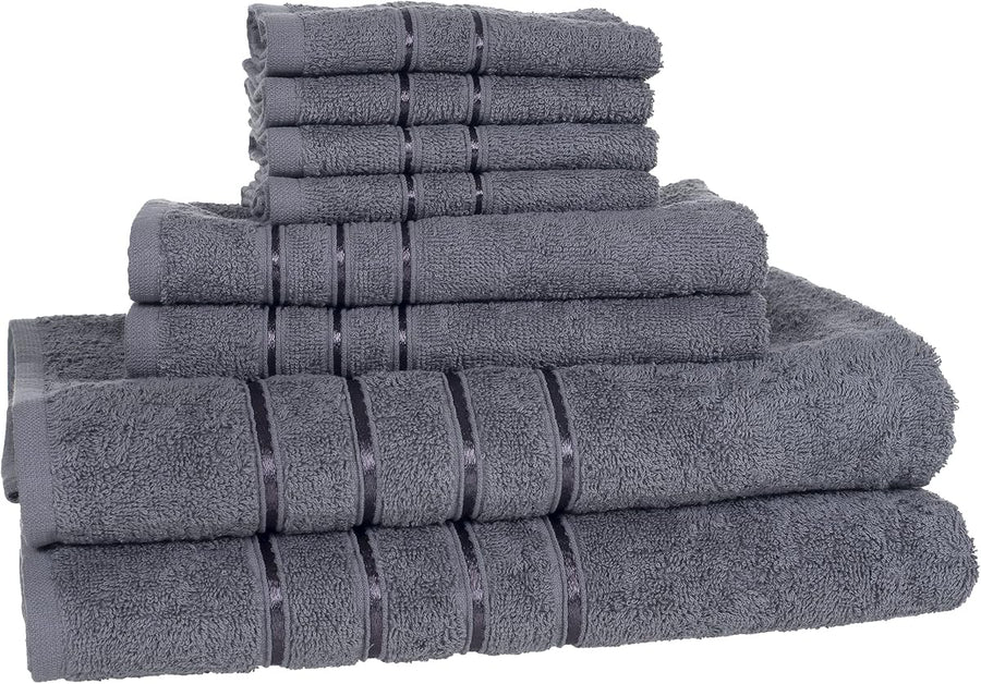 8 Piece 100% Cotton Plush Bath Towel Set - Silver &mdash; Lavish Home