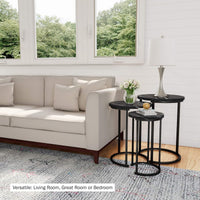 Round Nesting Tables Set of 3, Faux Marble Tabletop, White view 10