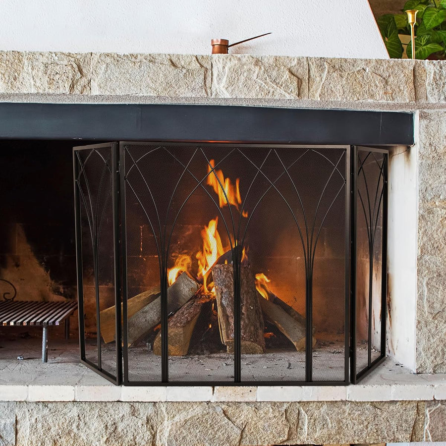 Fireplace Screen - 3 Panel Fireplace Gate with Protective Mesh &mdash; Lavish Home