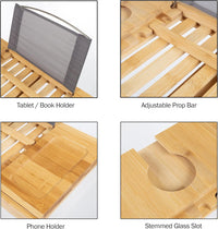 Bamboo Bathtub Tray - Wood Bath Caddy with Book, Phone view 4