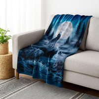 Wolf Blanket - 80x92-Inch Printed Howling Wolf Moon Blanket view 2