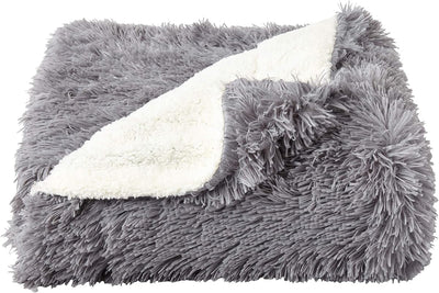 Faux Long Pile Rabbit Fur Throw Blanket with Sherpa Back