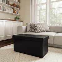 Storage Ottoman - Folding Faux Leather Footrest, 15"D x 30"W x 15"H view 6