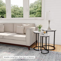 Round Nesting Tables Set of 3, Faux Marble Tabletop, White view 4