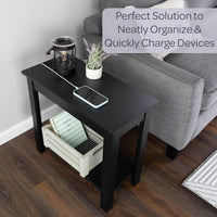 Narrow Side Table with Charging Station, Black, 24"x11"x22" view 4