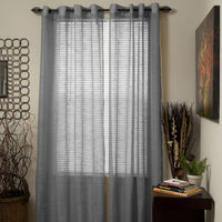 Mia Jacquard Grommet Curtain Panel - Gray view 1