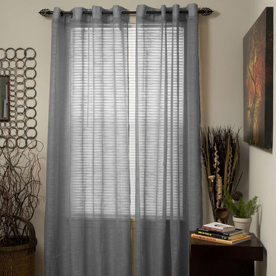 Mia Jacquard Grommet Curtain Panel - Gray