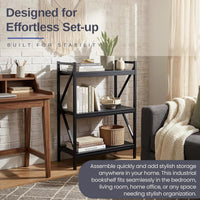 3 Tier Industrial Metal Bookshelf with Textured Storage view 5