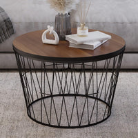 Round Coffee Table with Geometric Metal Base view 1