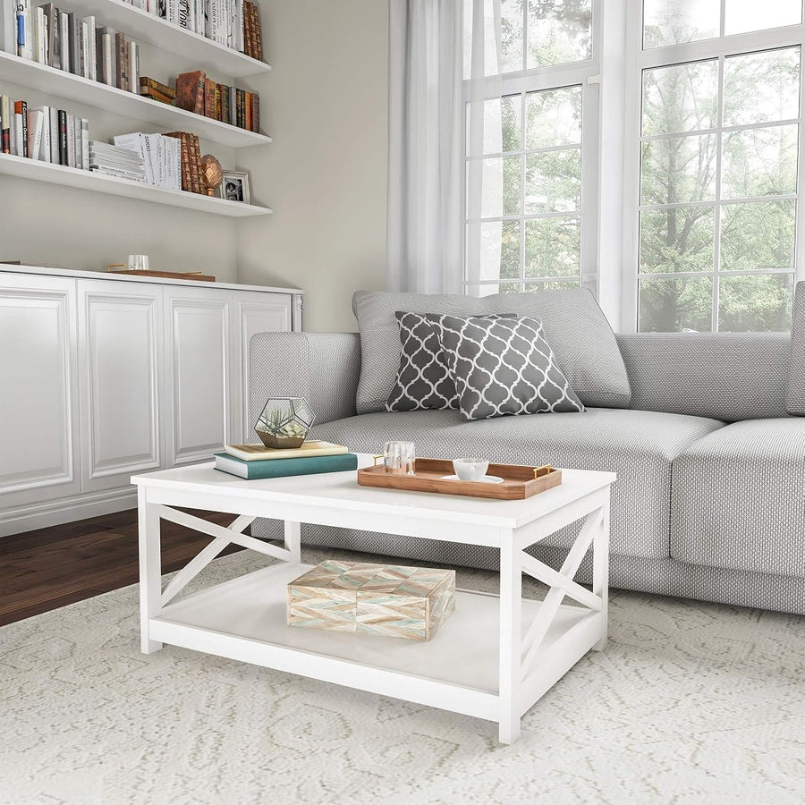 Coffee Table with Storage Shelf, White &mdash; Lavish Home