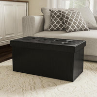 Storage Ottoman - Folding Faux Leather Footrest, Linen Chest, Black view 2