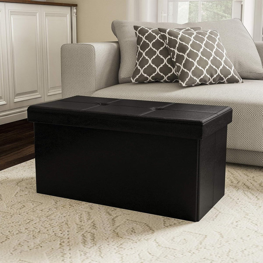 Storage Ottoman - Folding Faux Leather Footrest, 15"D x 30"W x 15"H &mdash; Lavish Home