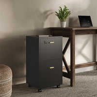 2-Drawer Wooden File Cabinet with Lock, Black, 16" x 27" view 6
