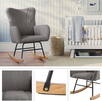 Rocking Chair - Teddy Fabric Upholstered Chair with Padded, Gray view 2