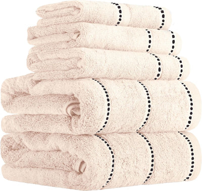 6 Piece Bathroom Towels Set, Bone and Black