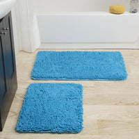 2 Piece Memory Foam Shag Bath Mat - Blue view 6